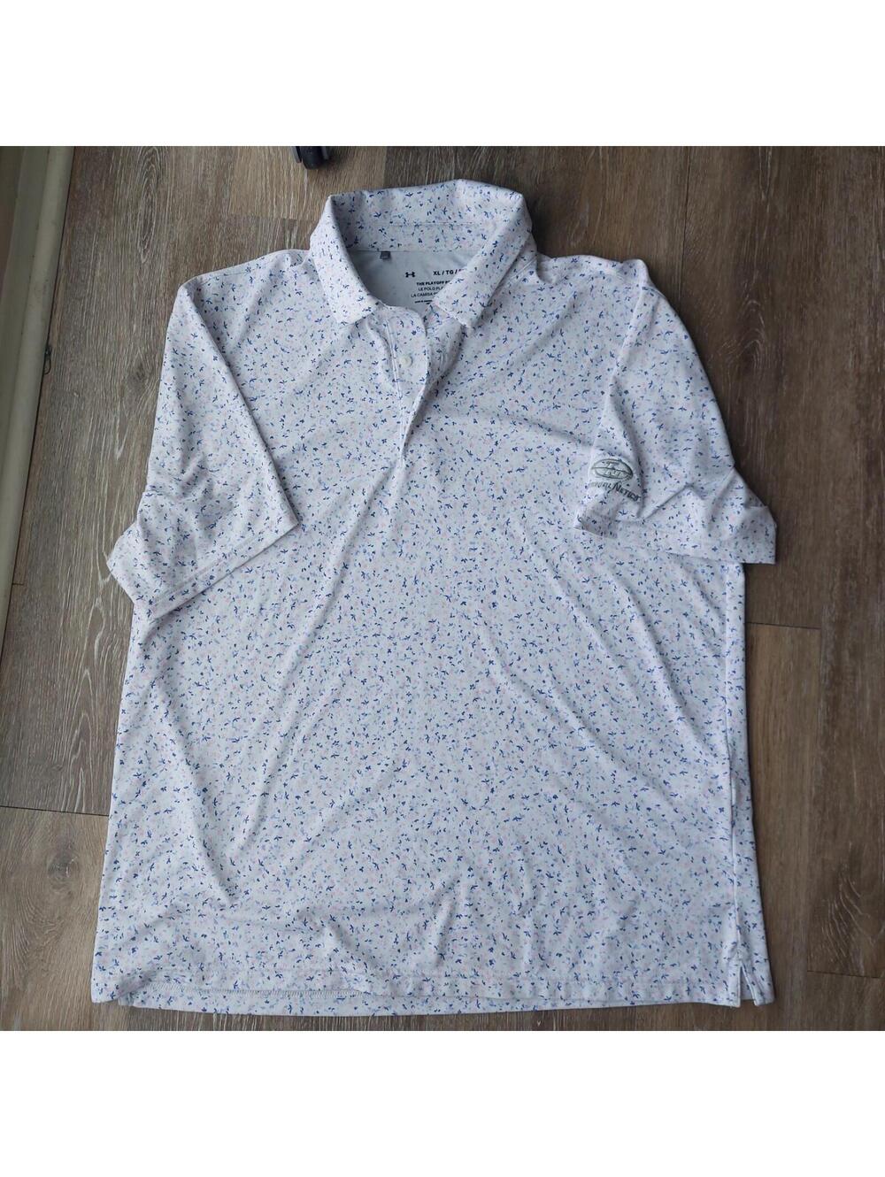 Under Armour Mens Polo Shirt Xl White Floral Blue Pink Lightweight